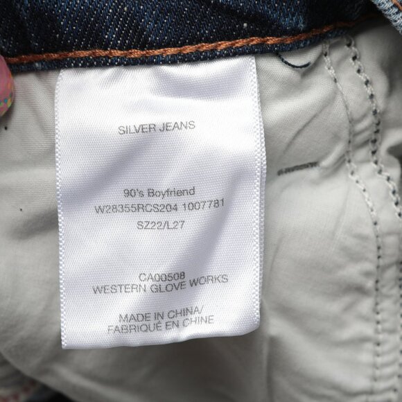 Silver 90s Boyfriend Jeans Hi Rise Straight Leg Blue Denim Distressed Selvedge N - Picture 6 of 13
